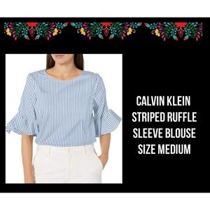 CALVIN KLEIN | STRIPED RUFFLE SLEEVE BLOUSE | SIZE MEDIUM